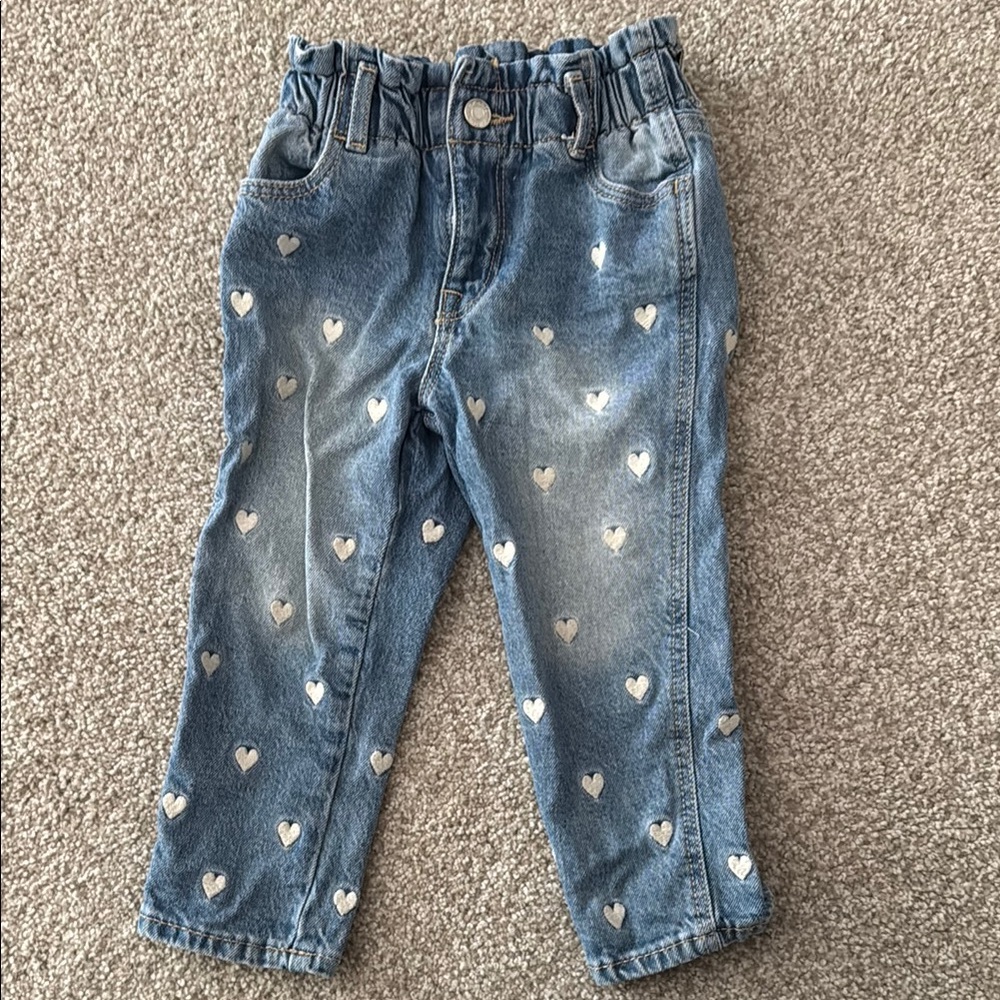 Kids Denim Heart Print Jeans